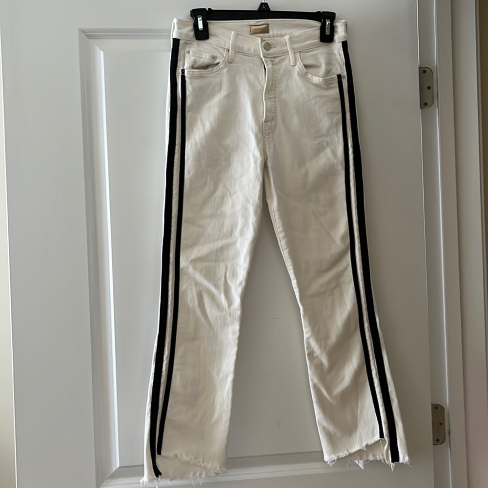 Mother cream and black side striped crop jeans size 29.